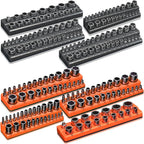 Magnetic Socket Organizer Holder Set – 8-Piece Tool Organizers Including 1/4", 3/8" and 1/2" Drive Socket Holder Metric & SAE 207 Pieces Socket Trays (Sockets are not Included)