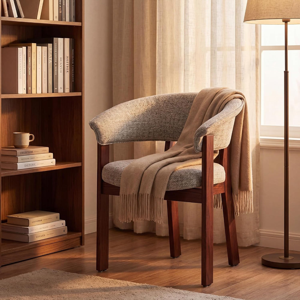 COLAMY Fully Assembled Upholstered Dining Chair, Solid Red Oak Wood Kitchen S...