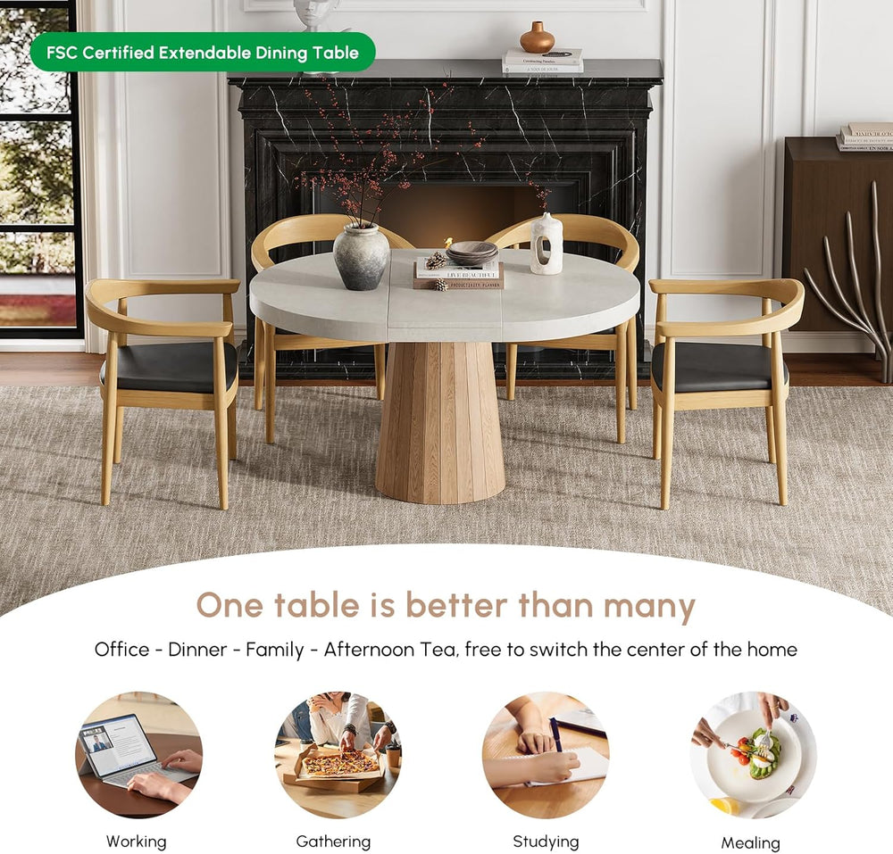 homary Extendable Dining Table for 6 Round to Oval 39"-55", Solid W...