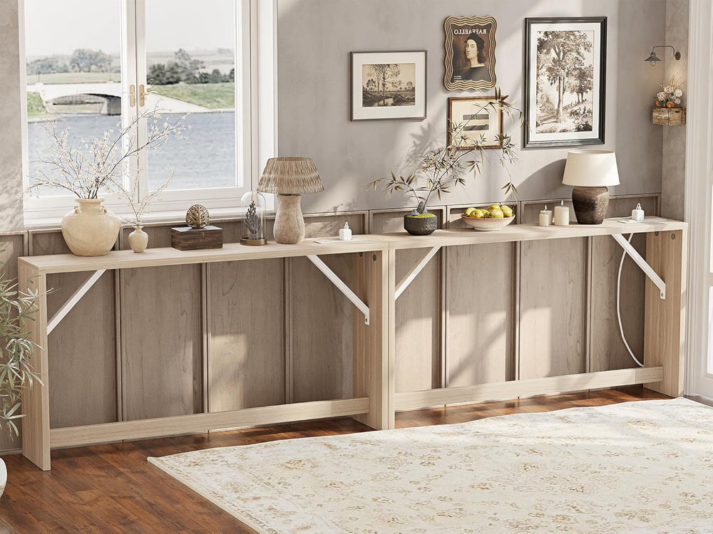 TIQLAB 9.1 Inch Narrow Console Table with Power Outlet,Sofa Table Set of 2，To...