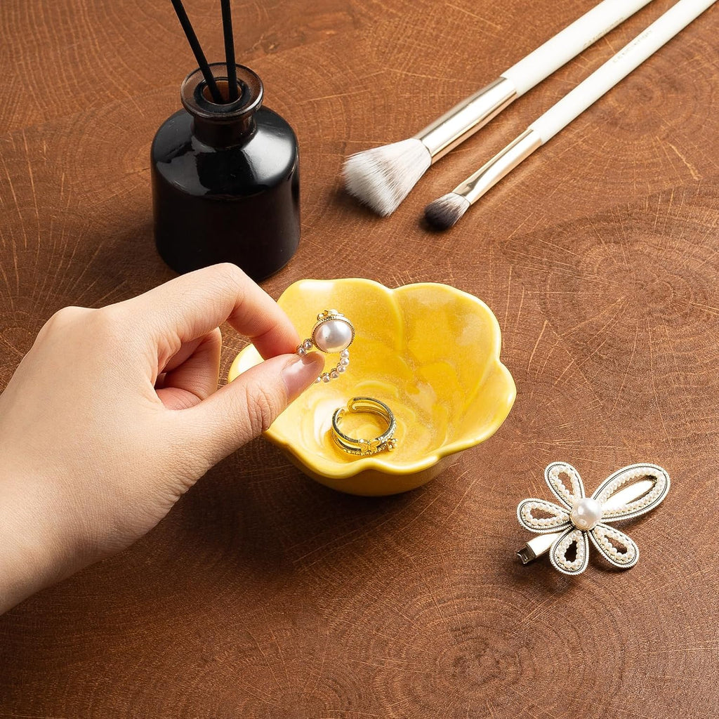 Small Rose Jewelry Dish, Ring Holder Dish, Ceramic Jewelry Tray | Keeps rings, earrings, coins, and keys easy to find on vanities or nightstands, and makes a sweet gift for moms and sisters
