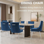 Velvet Dining Chairs Set of 6 with Silver Metal Legs, Modern Upholstered Kitchen Chair with Pull Handle & Pleated Back, Mid Century Accent Chair for Vanity,Dining,Kitchen,Living Room, Dark Blue