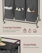 VASAGLE Laundry Sorter, 43.5 Gal. (165 L) Laundry Hamper Basket with 3 Compartments, Rolling Cart with Wheels, Shelf, Removable Bags, Pockets, Slate Gray and Charcoal Gray UBLH031G01