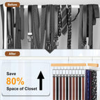 TOPIA HANGER 2 Pack 2 in 1 Belt Tie Hanger for Closet Max 60 Belts with 60 Ties Capacity, 20 Hooks Belt Tie Racks Wooden Hanger for Closet Organizer Space Saving “U” Fit Belt and “一” Fit Tie - CT59N