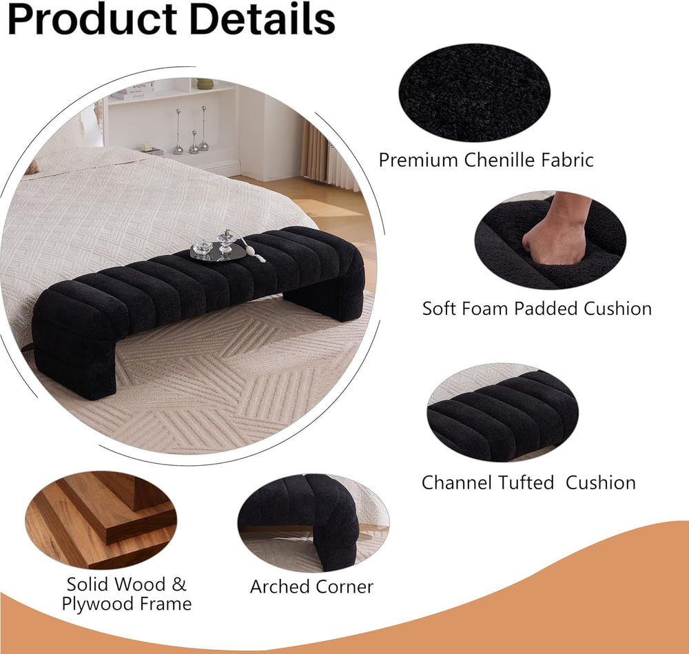 Arched Ottoman Bench for Bedroom Living Room,69.7" Chenille Long Benches...