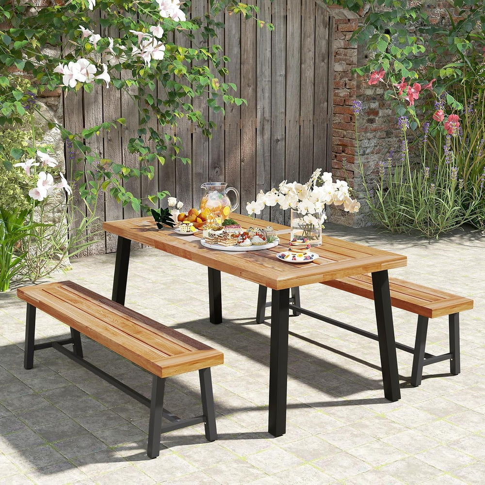 Byroce 63” Acacia Wood Entryway Bench, Rustic Dining Bench with 3-Person Thic...