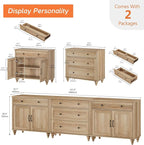 WAMPAT Farmhouse TV Stand for 100 Inch TV, 3-in-1 TV Console Table with 5 Drawers and 4 Doors, Entertainment Center for 75/80/85/90 Inch TV, Kitchen Sideboard Buffet Cabinet for Dining Room, Oak