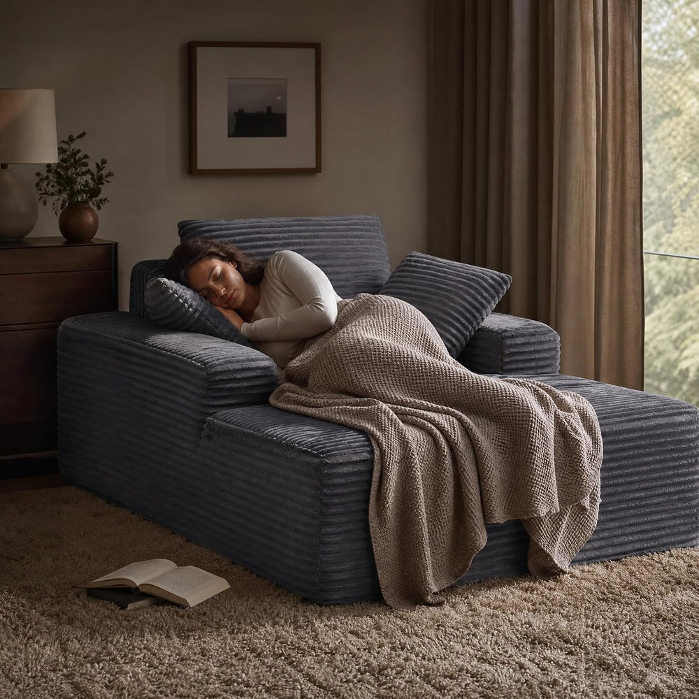 63'' Chaise Lounge Chair Indoor, Comfy Oversized Chair, Corduroy Upho...