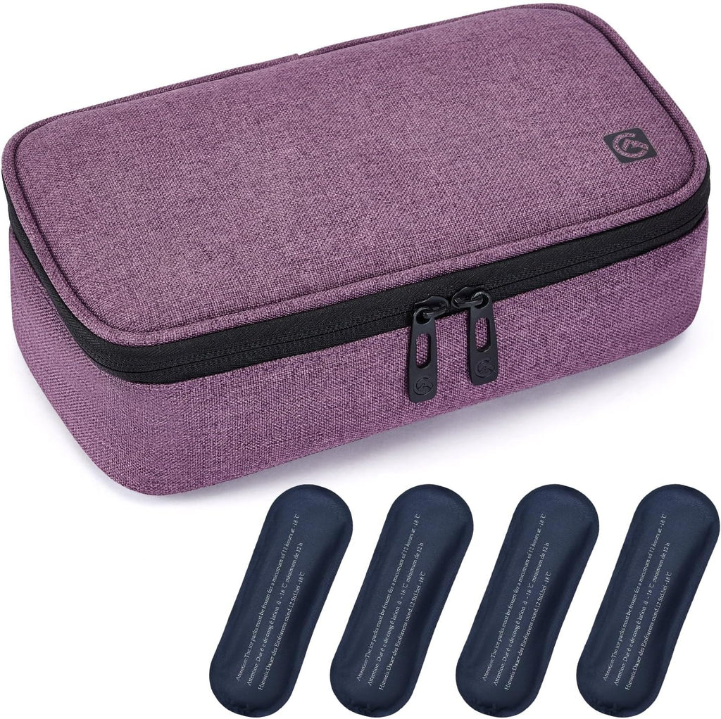 ALLCAMP Insulin Cooler Travel Case for Diabetic Organize Medication with 4 Ice Packs Purple(9X 4.72x 3.14 inches)