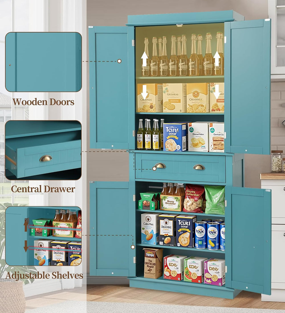KIGOTY 72" Tall Kitchen Pantry Cabinet with Drawer and 4 Adjustable Shel...