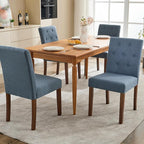 Upholstered Dining Chairs Set of 6, Button Tufted Parsons Chairs with Wood Legs and Padded Seat, Modern Fabric Side Chairs for Dining Room Kitchen Farmhouse Hotel, Blue
