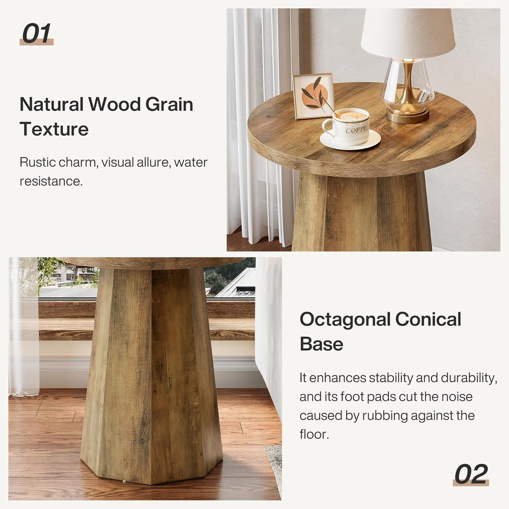 Tribesigns Round Pedestal End Table, Farmhouse Couch Side Table with Octagona...