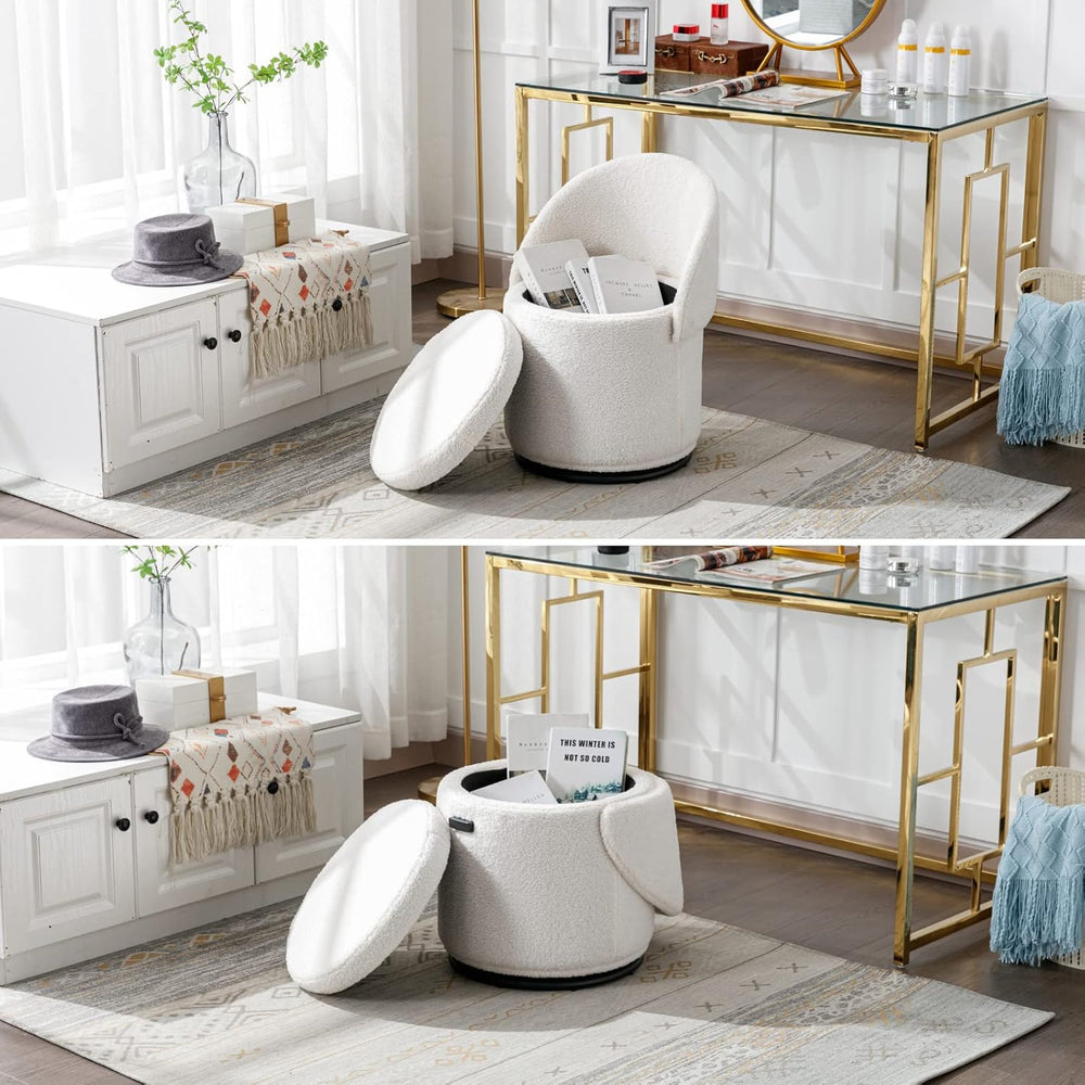 HEAH-YO Modern Vanity Stool Set of 1, Swivel Vanity Ottoman Stool with Storag...