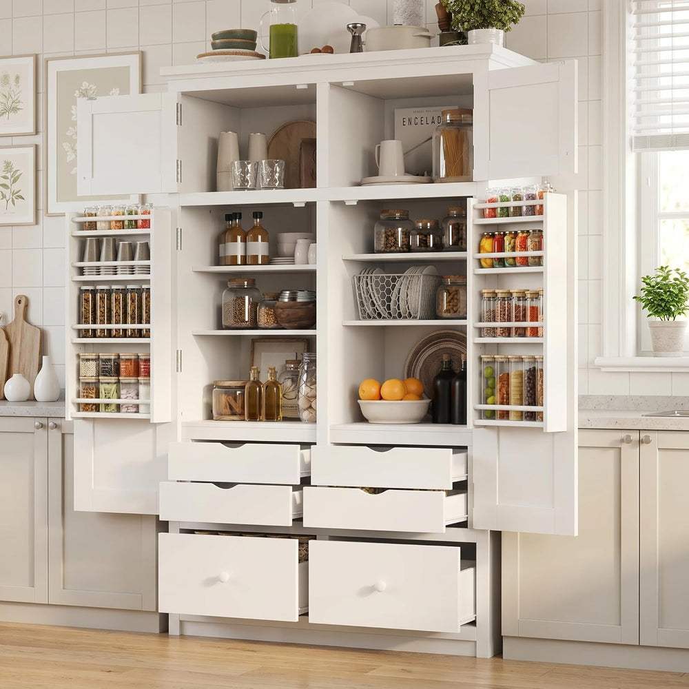 74.8" Tall Kitchen Pantry Cabinet with 4 Doors 6 Drawers 4 Pull-Out Tray...