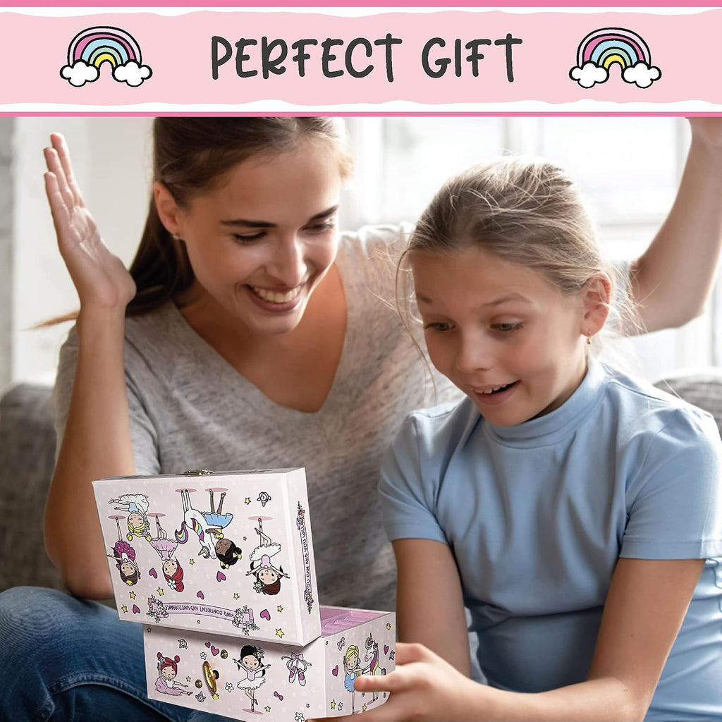 Ballerina Musical Jewelry Box for Girls - Glow In The Dark - Organizer with Heart Necklace and Bracelet Set - Cute Ballerina Music Box for Little Girls
