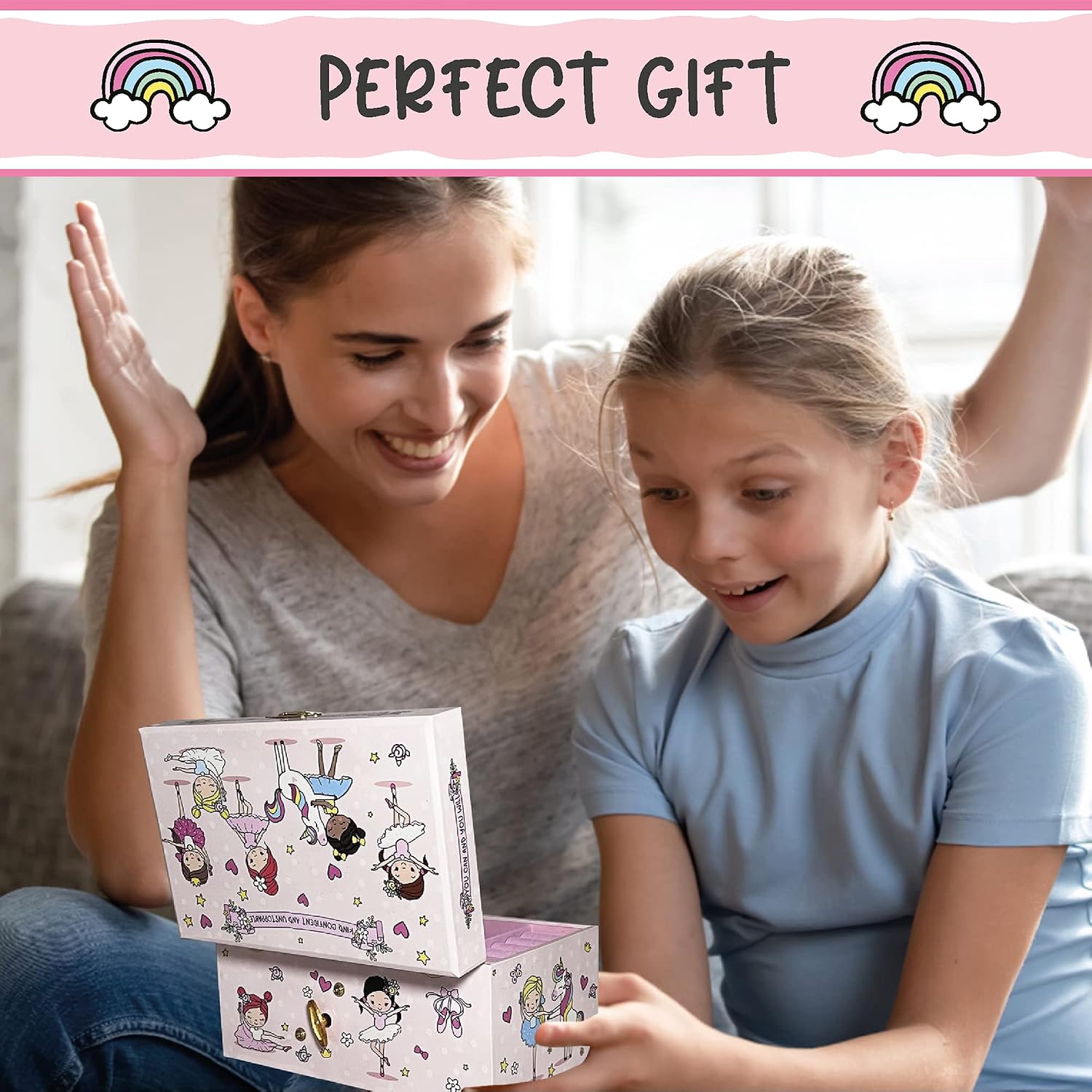 Ballerina Musical Jewelry Box for Girls - Glow In The Dark - Organizer with Heart Necklace and Bracelet Set - Cute Ballerina Music Box for Little Girls