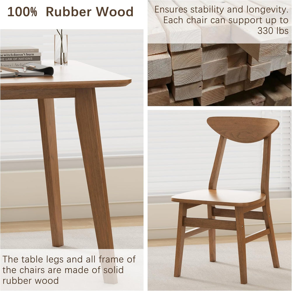 WiberWi 5 Piece Dining Table Set for 4, Solid Wood Kitchen Table Chairs Set o...