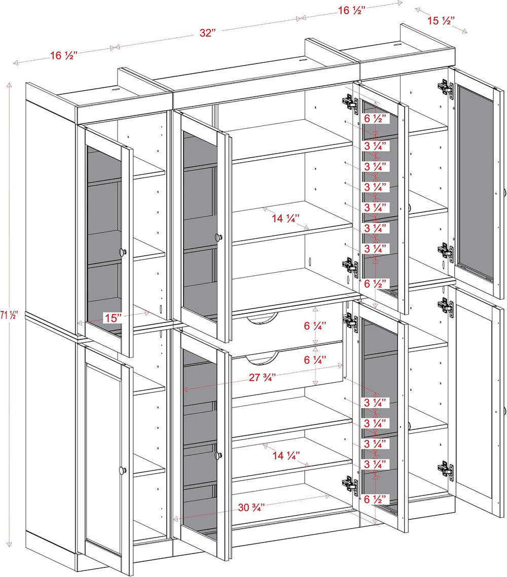 Palace Imports 100% Solid Wood 65"" Pantry China Cabinet with Raise...