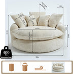 Oversized Fluffy Chenille Lounge Sofa - Extra Deep Seat Cozy Reading Circle Couch for Living Room | Indoor Lounge & Oversized Round Accent Design (Beige)