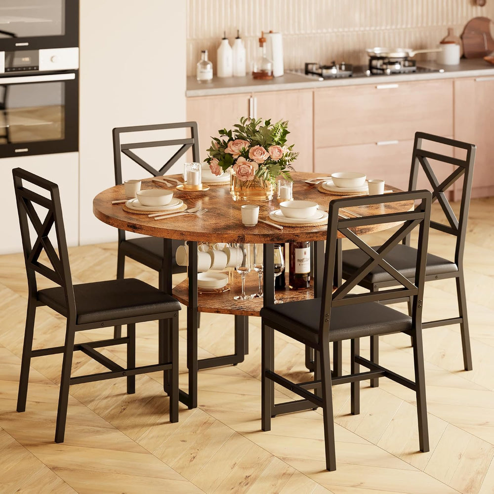 IRONCK Dining Table Set for 4, Round Dining Table and Chairs, Kitchen Table a...