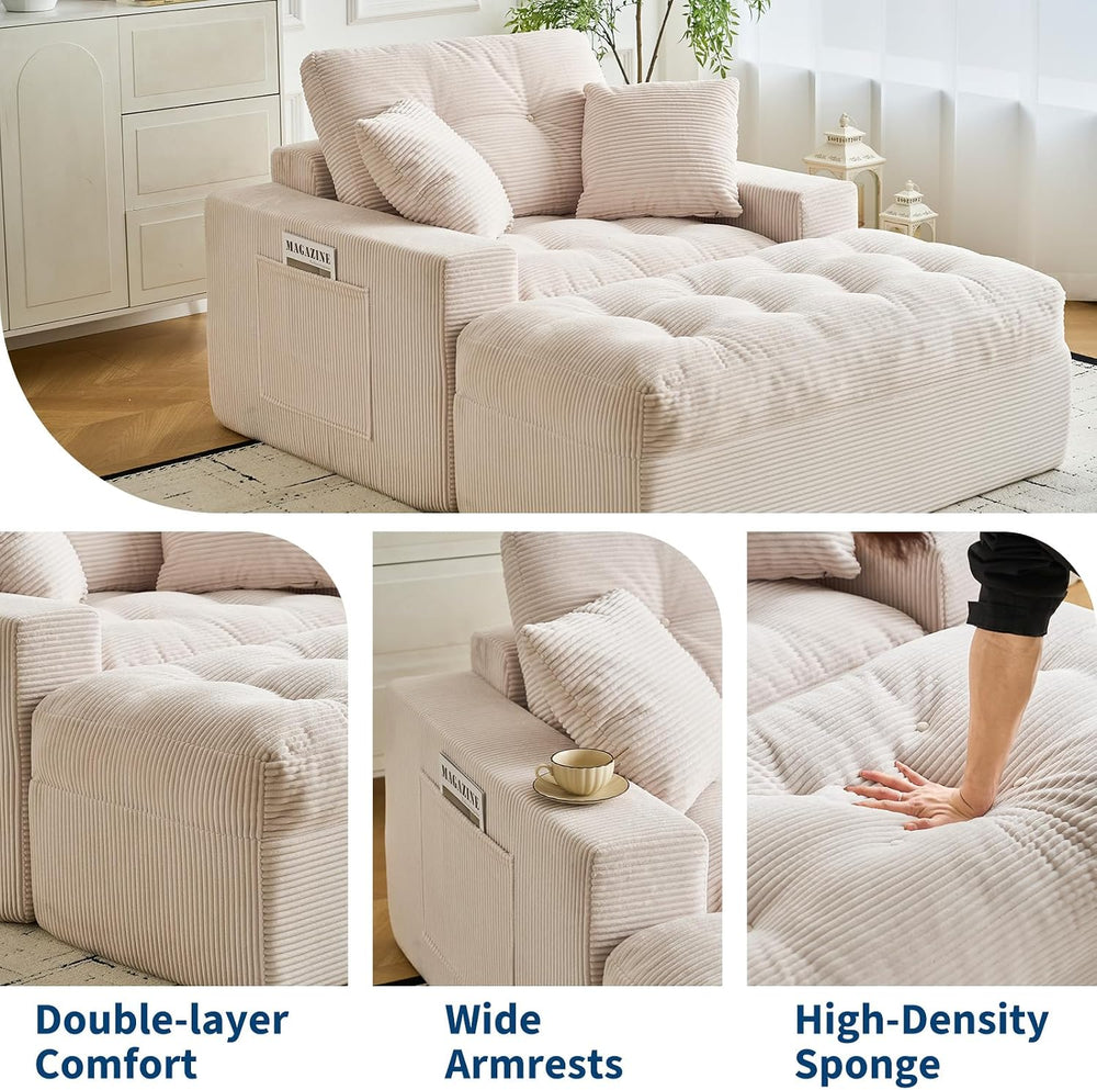 IDEALHOUSE 63" Oversized Chaise Lounge with Side Pockets for Living Room
