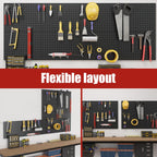 Peg Board 8 Pack Metal Pegboard Panels with 50 Hooks, Heavy Duty Pegboard Wall Organizer, Black Pegboards for Workbench, Garage Tool Storage, Office Organization, Kitchen, Craft Room