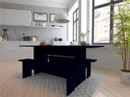 Manhattan Comfort Nomad Dining Table for 4 to 6, Modern Rustic Farmhouse Statement Furniture Piece with Protouch Wood Grain Finish, Sturdy H-Base Pedestal Design, Easy Assembly, 67.91", Midnight Blue