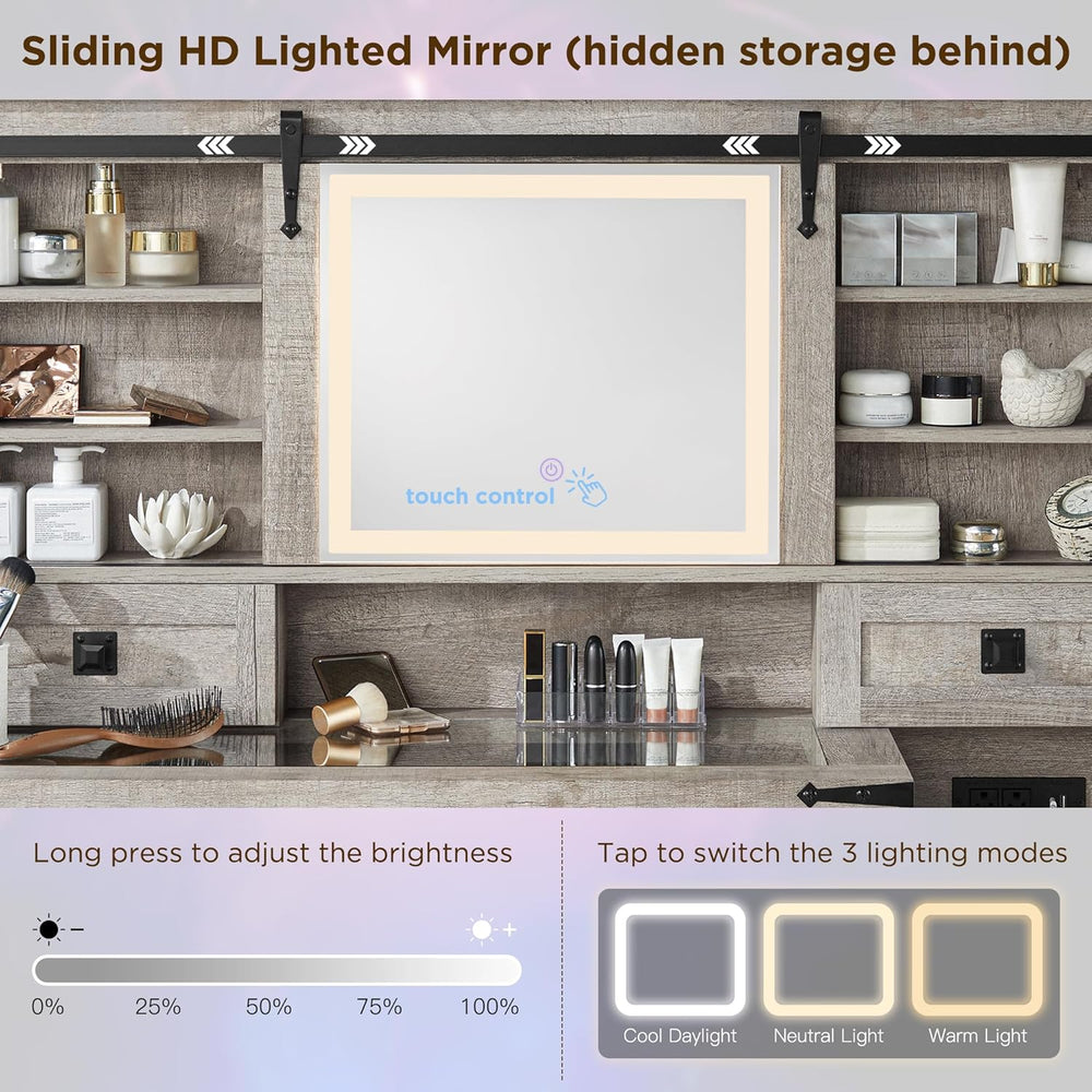T4TREAM 48'' Farmhouse Makeup Vanity Desk with Sliding HD Mirror and ...