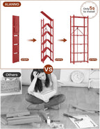 ALANNG 73.6 Inch Folding Bookshelf, 6 Tier Metal Bookcase and Bookshelves | Tall Shelves for Living Room Office Bedroom, Heavy Duty Book Shelve Free Standing Open (Red, 1PACK)