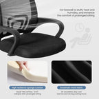 DUMOS Home Office Chair - Ergonomic Mid Back Mesh Desk Chair with Lumbar Support & Rocking Mode, Height Adjustable with Fixed Armrest, for Computer, Gaming, Meeting, 360° Swivel, Black