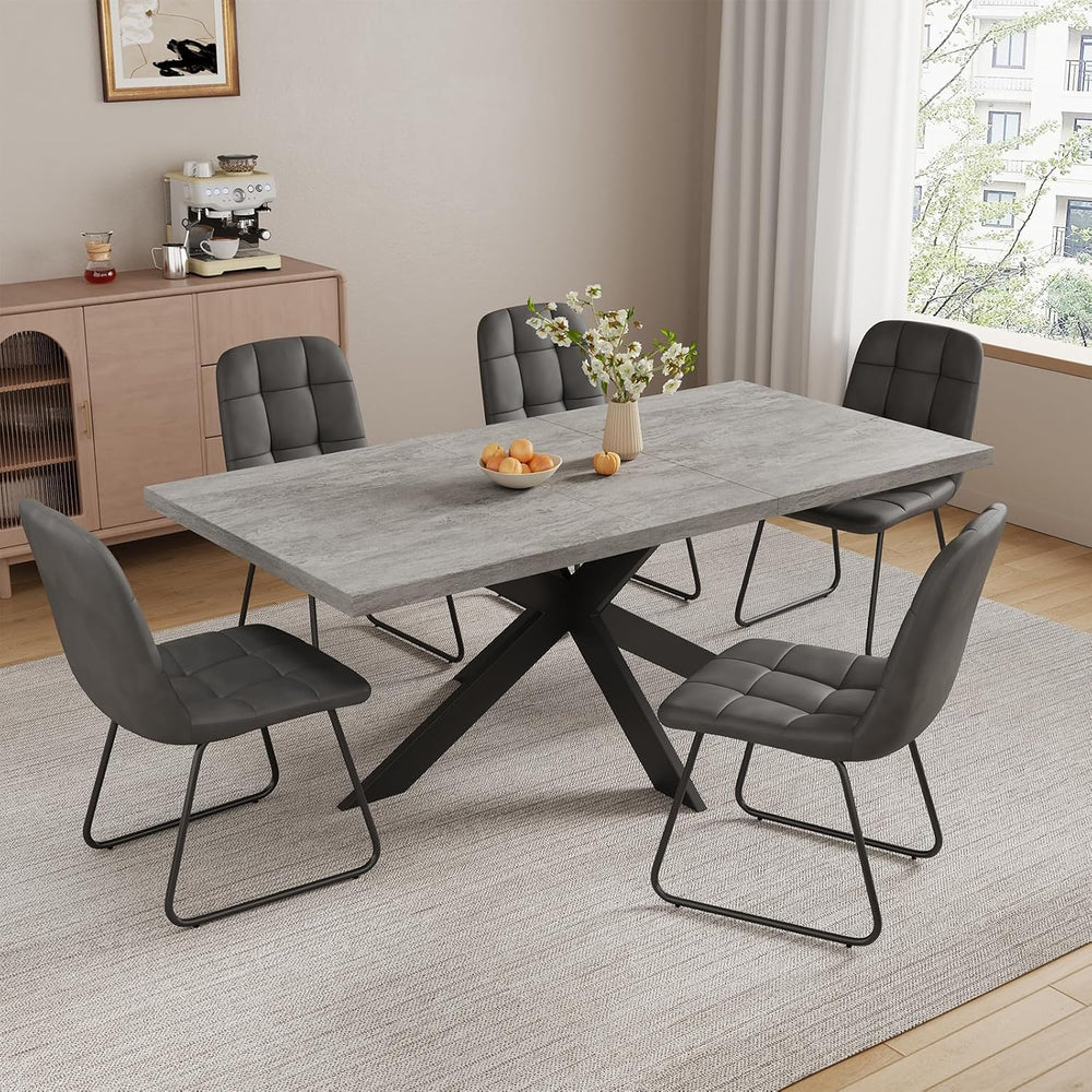 ZckyCine 7-Piece Expandable Dining Table Set, 63"-79" Extendable Re...