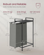 VASAGLE Laundry Hamper, Laundry Basket, Laundry Sorter with a Pull-Out and Removable Bag, Shelf, Metal Frame, 12.4 Gallons (47 L), 16.5 x 11 x 29.5 Inches, Slate Gray and Charcoal Gray UBLH001G01