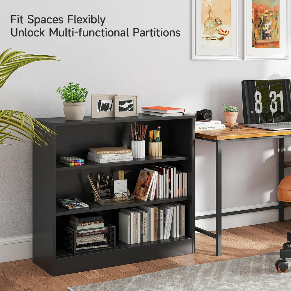 Metal Black Bookshelf, Short Bookshelf with Adjustable Shelves, 3 Tier | Open...
