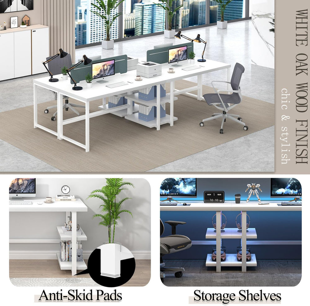 EXCEFUR White Computer Desk, Modern Home Office Desk with Storage Shelf, Wood...