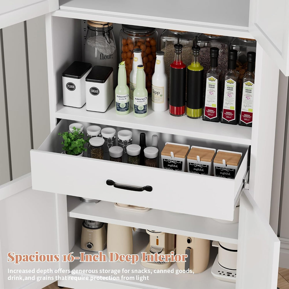72" H White Steel Kitchen Pantry Storage Cabinet with Countertop | Metal...