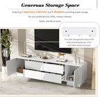 Merax 70.8 inch Modern TV Stand for TVs up to 75 Inches, Entertainment Center with Storage Cabinets & 4 Drawers, Minimalist Media Console with Metal Center Leg & Anti-Tip Device for Living Room, White