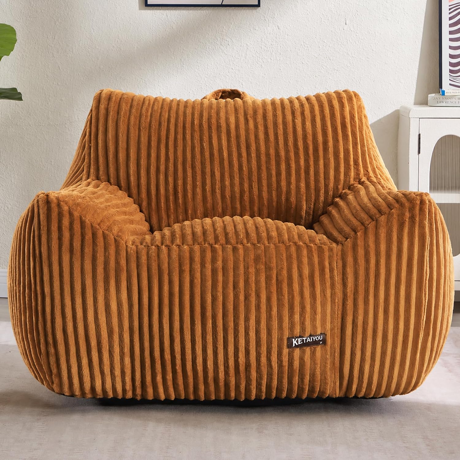 Large Bean Bag Chair for Adults Teens 41 Inch, Big Fluffy Beanbag Sofa with Back Support & Armrests, Plush Foam Filled Comfy Couch for Bedroom Gaming Living Room Reading (Orange)