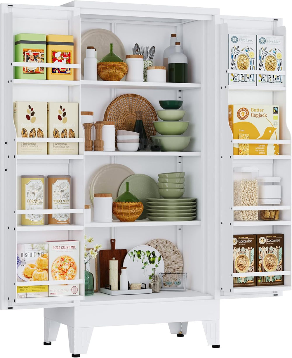 48" H Metal Kitchen Pantry Storage Cabinet, Freestanding Cupboard Storag...