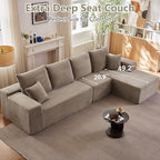 135" Cloud Sectional Couch with L-Shape Chaise, Modern Modular Comfy Sofa Chaise Longue, Upholstered Corduroy Couches Sleeper with Deep Seat for Living Room Bedroom, No Assembly Required, Camel