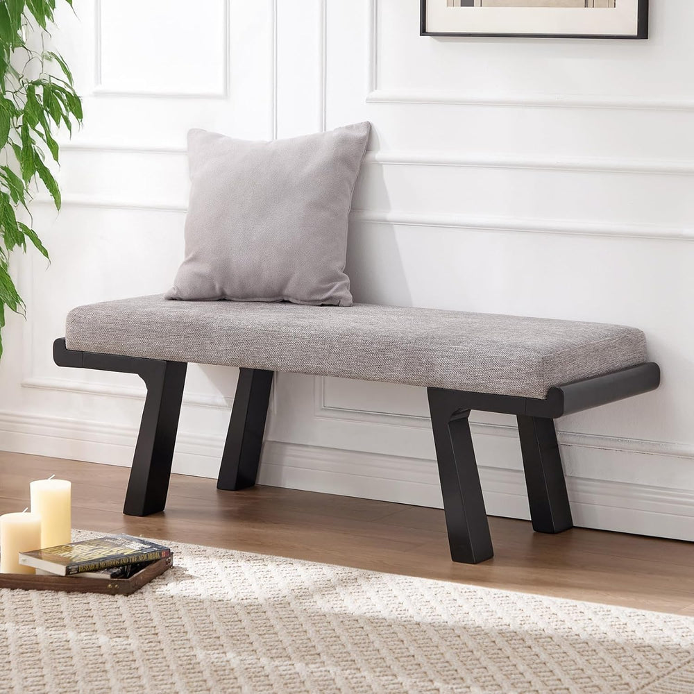 47" Upholstered Entryway Bench with Solid Wood Frame – Mid Century Moder...