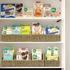 Ollieroo Natural Seagrass Storage Baskets, Handwoven Wicker Storage Bins with Built-in Handles, Storage Container Baskets for Shelves, Bedroom, Bathroom, Laundry Room or Kitchen(Green)