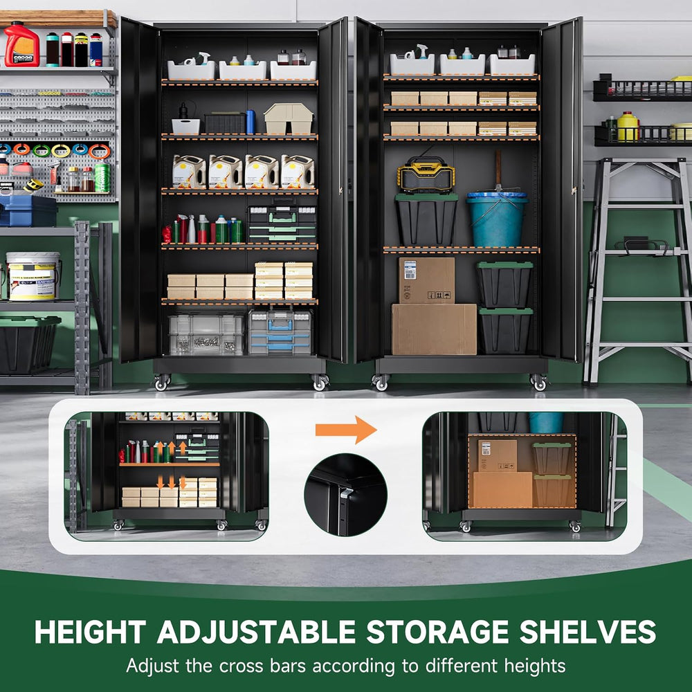 Letaya Metal Garage Storage Cabinets with Wheels,Steel Tool Cabinets Lock Doo...