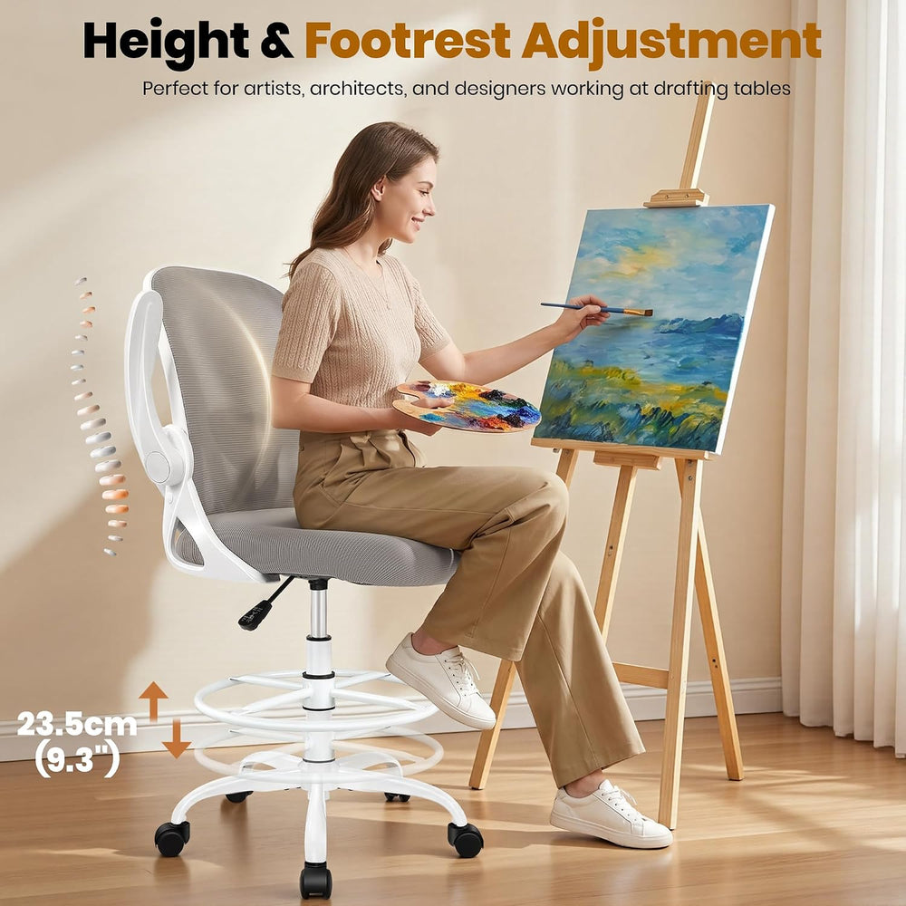 Ergonomic Drafting Chair with Flip-Up Armrests & Adjustable Footrest – Ta...