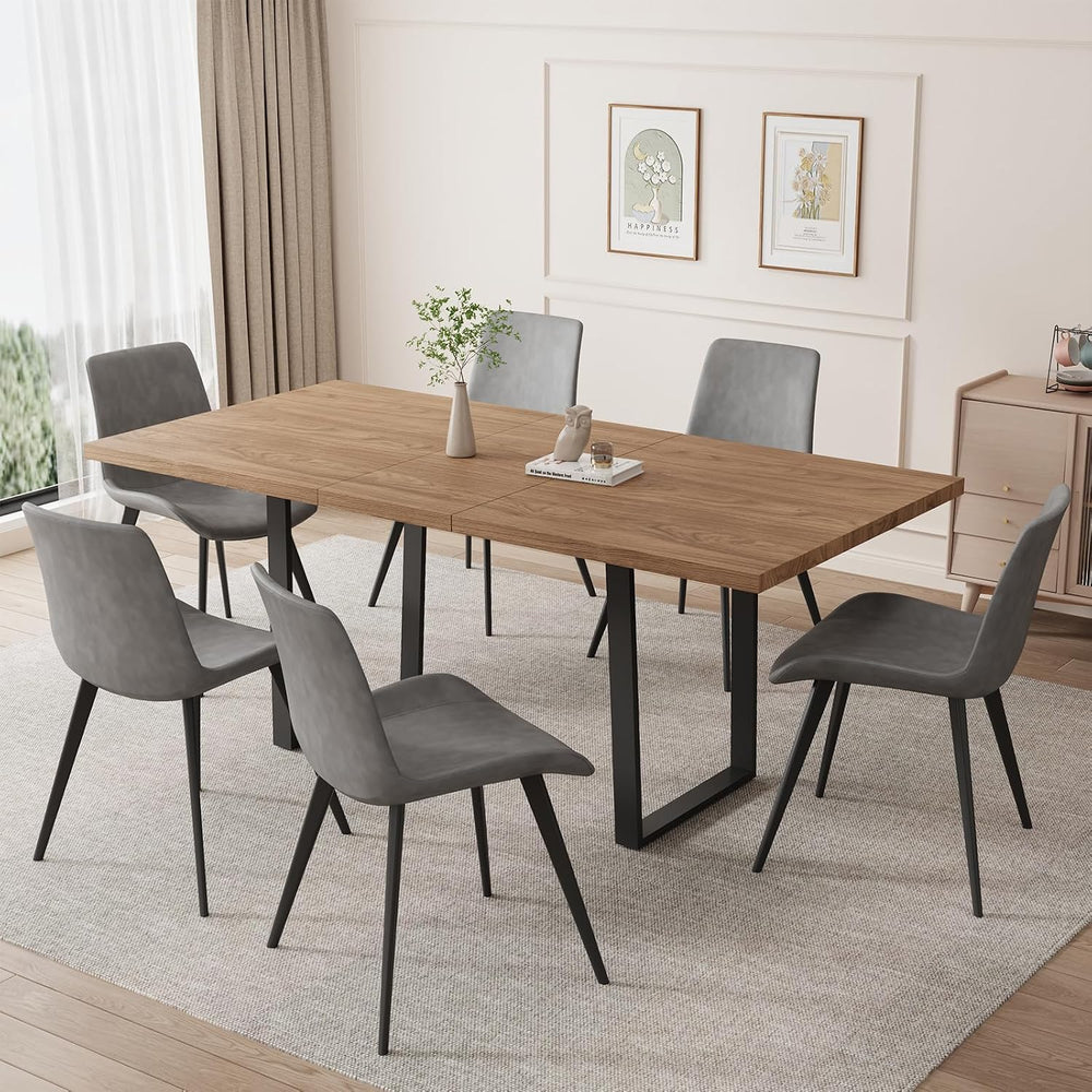 ZckyCine Mid-Century Extendable Dining Table Set, 51"-67", 6 Uphols...