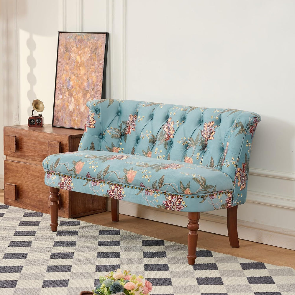 47.25" Victorian Vintage Settee Armless Loveseat with Wing Back(Blue A) ...