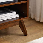 Ball & Cast 59" Mid Century Modern TV Stand for TVs up to 65", Media Console with Rattan Sliding Doors, 2 Open Shelves & Solid Wood Legs, Entertainment Center for Living Room,Bedroom,Walnut