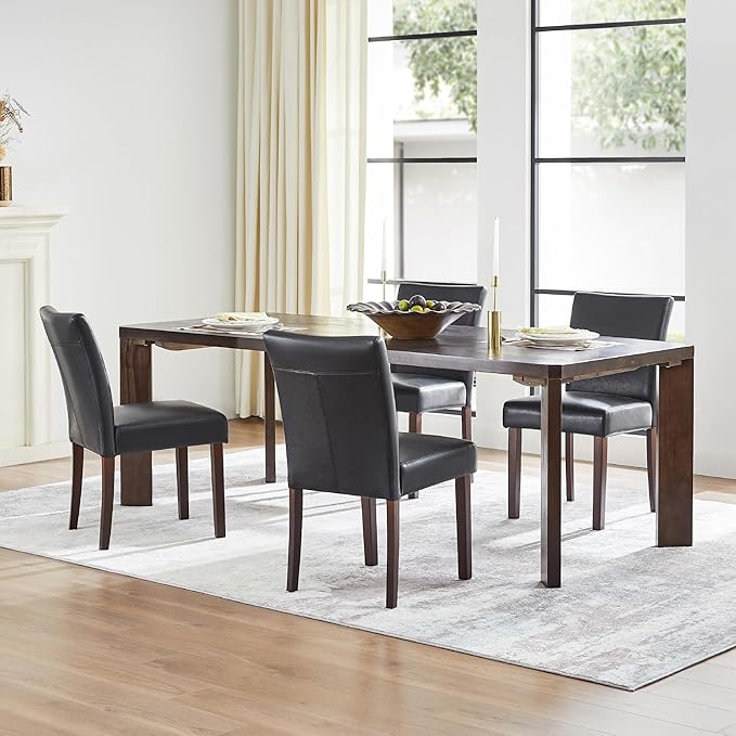 Watson & Whitely Dining Chairs Set of 6, Faux Leather Upholstered Armless Dining Room Chairs with Solid Wood Legs & Back Side Chair for Kitchen, Living Room, Restaurant, Black