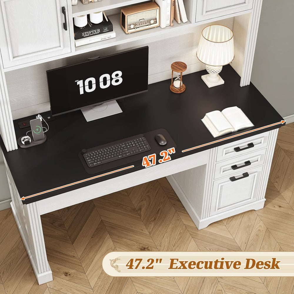 SEDETA Farmhouse Computer Desk with Hutch and 3 Drawers, 47.2" Executive...