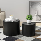 WILLIAMSPACE Nesting Coffee Table Set of 2, Black Round Wooden Modern Circle Table for Small Space Living Room Bedroom Accent End Side Table (Black-Round)