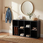 YESHOMY Modern TV Stand for Televisions up to 55 Inch, Mid Century Entertainment Center with 8 Open Shelves for 32/43/50/55 Inchs TVs, Media Console with Adjustable Shelves for Living Room, Black
